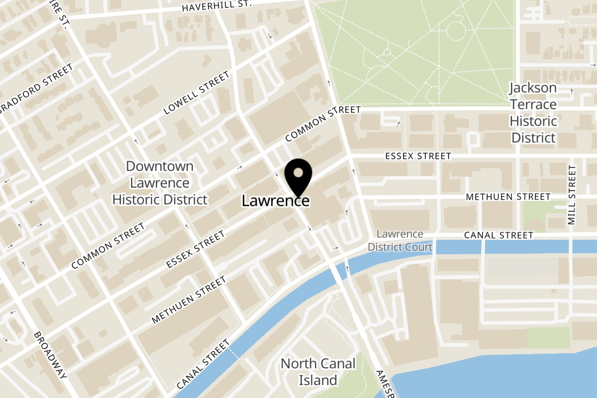 Map showing the location of Santia's Bakery on 366 Essex St in Lawrence